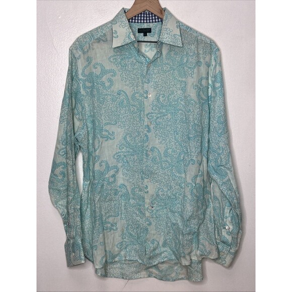 Lilly Pulitzer Other - Lilly Pulitzer Wyeth Mens Shirt Linen Medium Blue Aqua Nautical Octopus Print